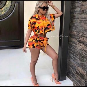 Orange Camo 2 piece short set